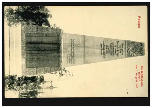 Belgique AK Roulers: Monument héroïque allemand 1er août 1915, poste de terrain 25.8.1915