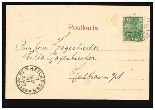 Frankreich AK Strassburg: Evang. Garnisionskirche 6.5.1901 nach HEILBRONN 7.5.01