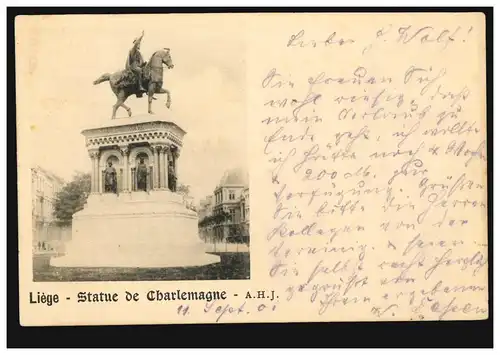 Belgique AK Liège: Statue de Charlemagne, LIAGE 11.9.1901 vers Wiesbaden