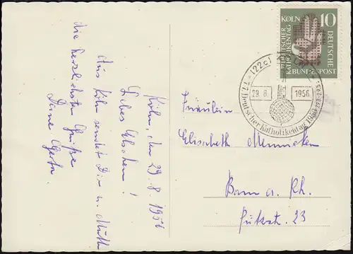 239 Katholikentag 1956 - auf FD-Ansichtskarte Kölner Dom, ESSt Köln 29.8.56