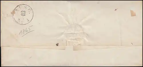 Prusse Vorphilatelie Breifhüber STADTBERGE 22.7. (1865) vers Westhofen 23.7.