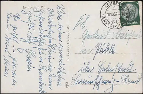 AK Château Lembeck - Vue aérienne, LEMBECK via HARVEST-DORSTEN 30.10.1939