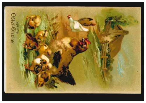 AK Ostern: Bauernhof mit Hühnern und Küken, GÖTTINGEN 1924