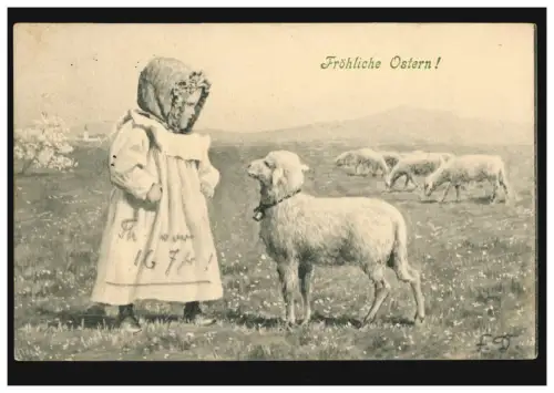 AK Ostern: Kind mit Osterlamm, KAISERSLAUTERN 21.3.1903 nach ROCKENHAUSEN 21.3.