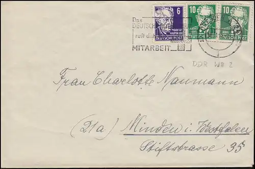 213 Capitaine et 215 Bebel sur lettre DRESDEN Croix-Rouge 18.11.1953 vers Minden