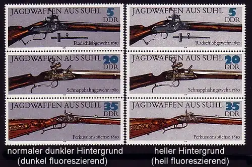 2376-2378 Jagdwaffen: heller Hintergrund, mit Vergleichs-Zusammendruck **