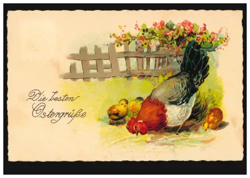 AK Pâques: poule avec poussin, SSt ZINGST (DARSS) Ideaer Strand 15.4.1933