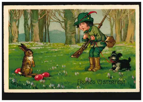 AK Ostern: Jäger findet Hase und Ostereier im Wald, SENDE 12.3.1941 