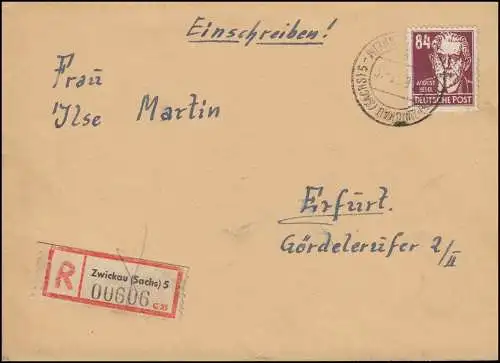 341vaXI Bebel EF R-Brief ZWICKAU (SACHS) 5 BERGARBEITERHEIM 13.6.53, BPP-geprüft