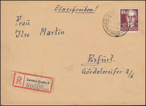 341vaXI Bebel EF R-Lettre ZWICKAU (Sachs) 5 MONTAGNE BERGwerkerHEIM 13.6.53, BPP-testé