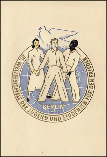 289-292 Festival mondial 1951: carte officielle de débit avec ESSt BERLIN b - 3.8.1951