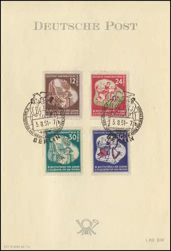 289-292 Festival mondial 1951: carte officielle de débit avec ESSt BERLIN b - 3.8.1951
