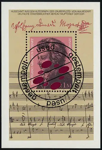 Bloc 62 Wolfgang Amadeus Mozart 1981, avec cachet du jour