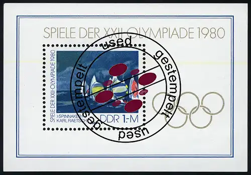 Bloc 60 Olympiades 1980 avec cachet journalier