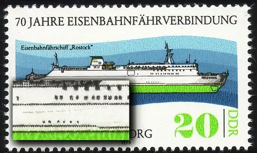 2429 Eisenbahnfähre 20 Pf. Marke mit PLF schwarze Linien im Rumpf, Feld 55 **