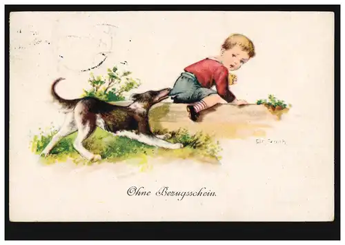Tiere-AK Ohne Bezugsschein! - Hund beist Jungen in die Hose, BERLIN 1.6.1920