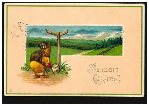 AK Ostern: Vermenschlichte Tiere - Küken an der Kreuzung, ARBERGEN 1913