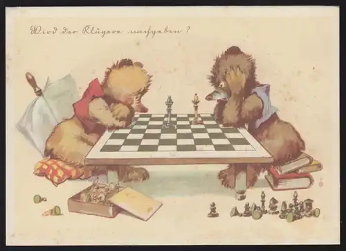 L'humour-AK cédera-t-il à l'intelligent ? Ours aux échecs, inutile, vers 1920