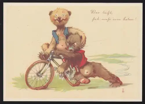 Humor-AK Wer läuft hat mehr vom Leben! Bären beim Fahrradfahren, ungebraucht