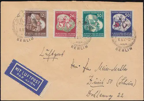 289-292 Weltfestspiele-Satz auf Lp.-Auslands-Brief passender SSt BERLIN 8.8.1951