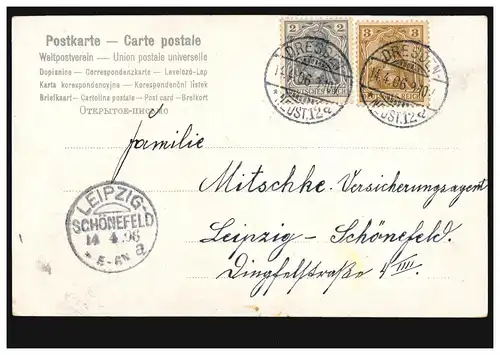 AK Ostern: Küken und schlüpfendes Küken, DRESDEN-NEUSTADT 12 a 14.4.1906 