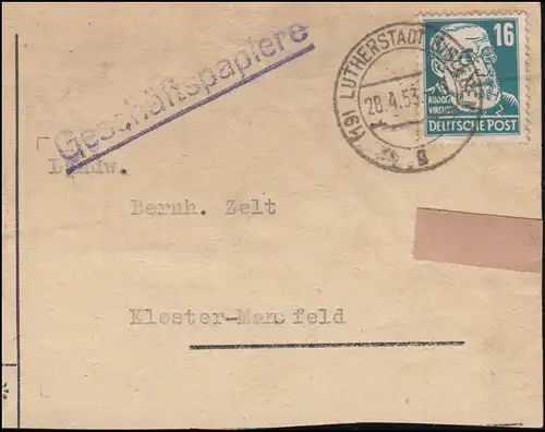 Lettre de 16 pfennig Virchow LUTHERSTADT FERME 28.4.1953