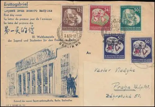 289-292 Weltfestspiele-Satz auf Auslands-FDC ESSt BERLIN Weltfestspiele 3.8.1951