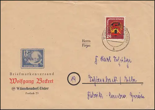 293 Plan quinquennal de l'EF Timbres Envoi Beckert WÜNSCHENDORF 5.10.1951