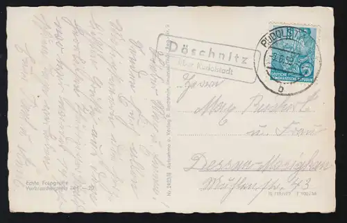 Landpost-Stempel Döschnitz über RUDOLSTADT 5.6.1953 auf AK Salbitzmühle