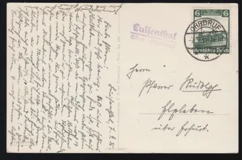 Le temple de Landpost Luisenthal par OHRDRUF 7.9.1935 sur le refuge AK approprié