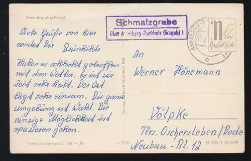 Landpost-Stempel Schmalzgrube über Annaberg-Buchholz (Erzgebirge) um 1960 auf AK