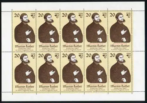 2755II Luther 20 Pf im Kleinbogen II mit gebrochenem i, Feld 9, postfrisch **