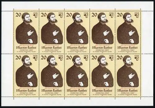 2755I Luther 20 Pf im Kleinbogen I mit Kerbe im L, Feld 6, postfrisch **