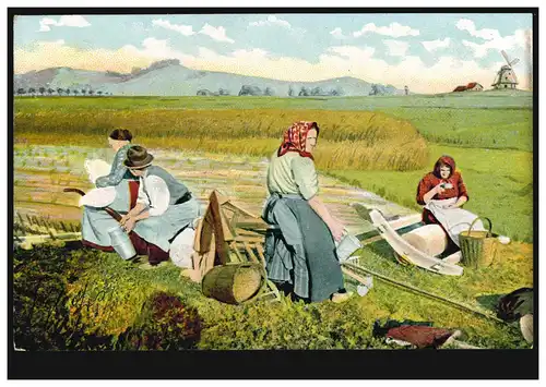 Franzöische AK Landwirtschaft: Pause bei der Heuernte, PARIS 1903