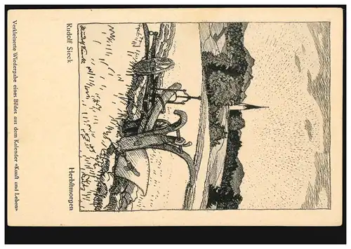 AK Landwirtschaft: Rudolf Sieck - Herbstmorgen - Der Pflug, ungebraucht um 1910 