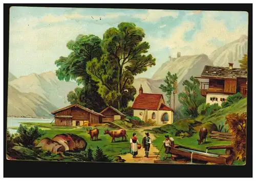 AK Landwirtschaft: Dorfpanorama mit Kühen, ungebraucht um 1920