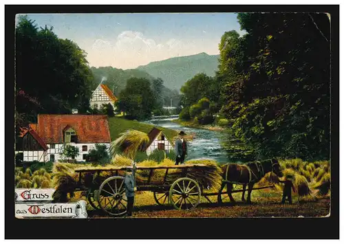 Poste de champ français 204 - AK Gruss de Westphalie avec chant de westfalen, 23.9.1923