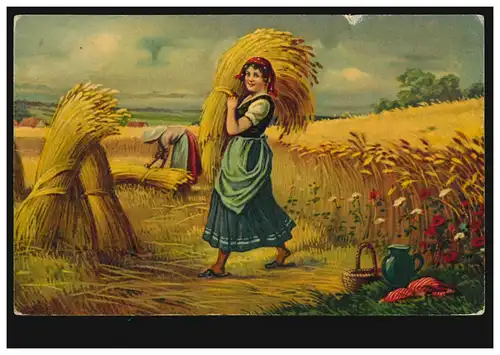 AK Agriculture: Deux femmes dans la récolte des céréales et des gerbes, 1917