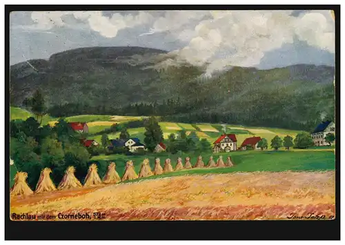 AK Rachau mit dem Czorneboh und mit Getreidepuppen, CUNEWALDE / LÖBAU 22.5.1923