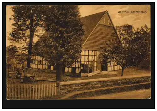 Foto-AK Westfälisches Bauernhaus mit Leiterwagen, HERFORD 3.3.1913