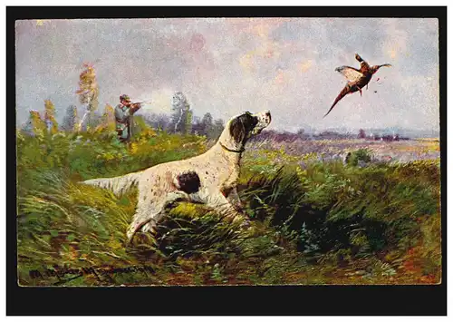 Tiere-AK Jäger mit Hund bei der Fasanenjagd, BIPPEN 5.2.1924