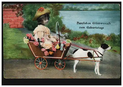 Tiere-AK Hundegespann mit Mädchen, STRIEGAU 15.11.1909
