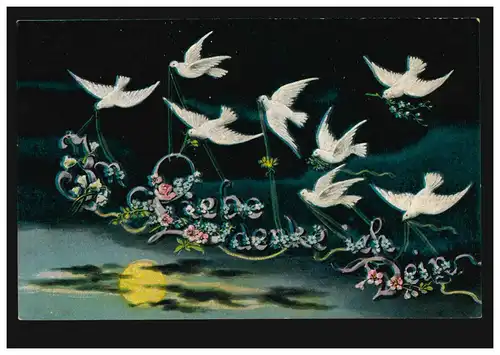 Les pigeons AK d'animaux apportent des guirlandes avec des félicitations WEINGARTEN i. WÜRTTBG. 4.12.16