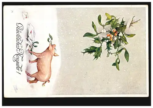 Animaux-AK Erwin Granner: Le cochon porte le courrier du Nouvel An, BREMEN 31.12.1918