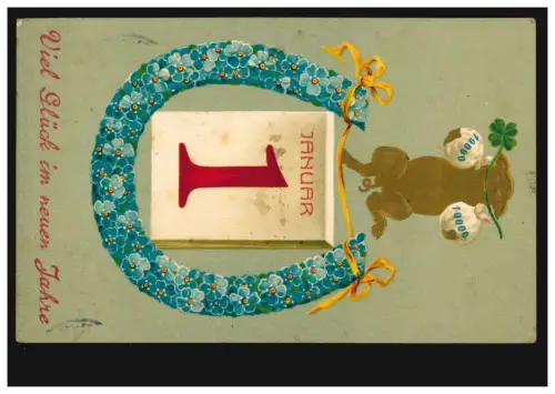 Animaux-AK Truie chanceux Trèfles à quatre feuilles et argent, HANNOVER 31.12.1908
