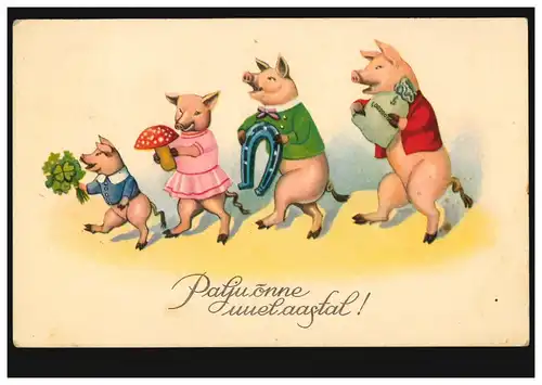 AK Vermenschlichte Tiere Schweine mit Glücksymbolen TALLINN / ESTLAND 30.12.1940