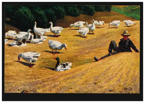 Animaux-AK Hans Schmidt: En plein été - Oies avec garde, inutilisé vers 1920