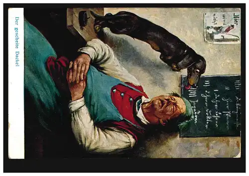 Tiere-AK Im Wirtshaus: Der gescheite Dackel, INNSBRUCK 20.6.1909