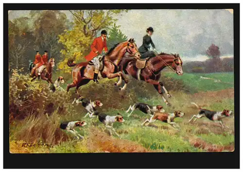 AK animal chasse au renard avec cheval et souris chien dans le terrain, par voie ferroviaire vers 1905
