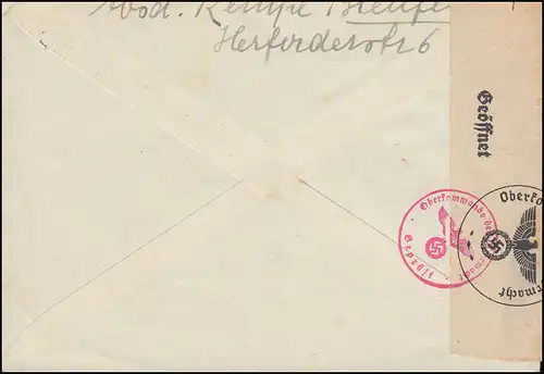 Censuration allemande sur lettre internationale 742 Messe EF BIELEFELD 11.4.40 à Amsterdam